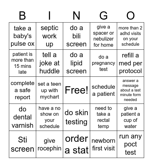 Nurse Bingo Card