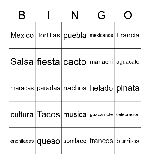 CINCO DE MAYO Bingo Card