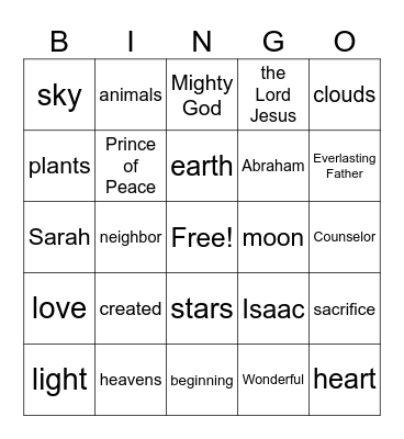 Bible Lesson Words Bingo Card