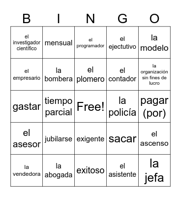 el empleo Bingo Card