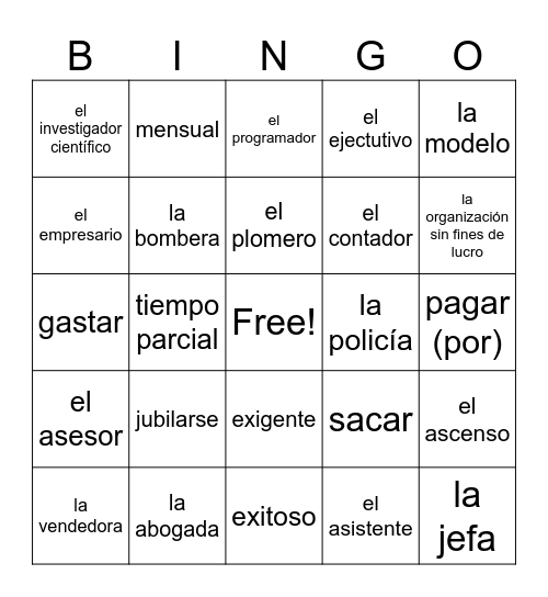 el empleo Bingo Card
