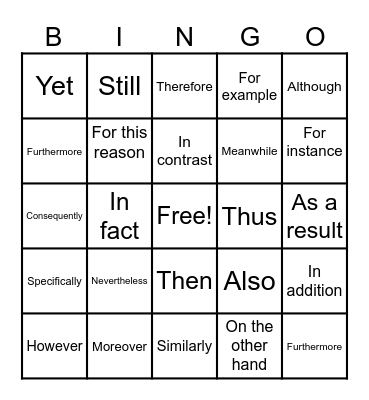 Transition Bingo Card