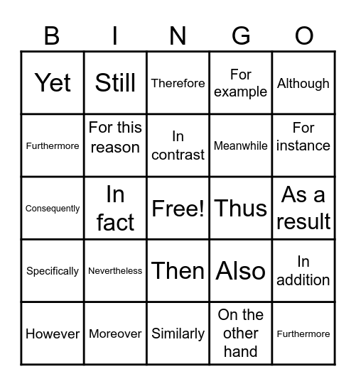 Transition Bingo Card