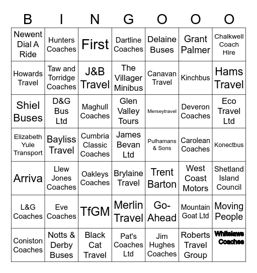 Ticketer Bus Bingo Card
