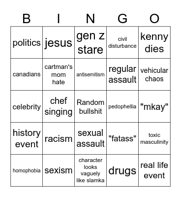 Southpark Bingo Card