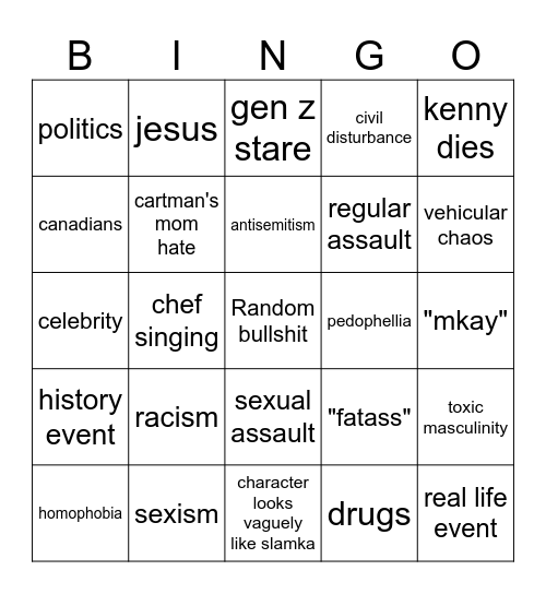 Southpark Bingo Card
