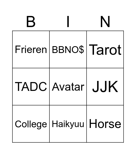 Tiktok Bingo Card