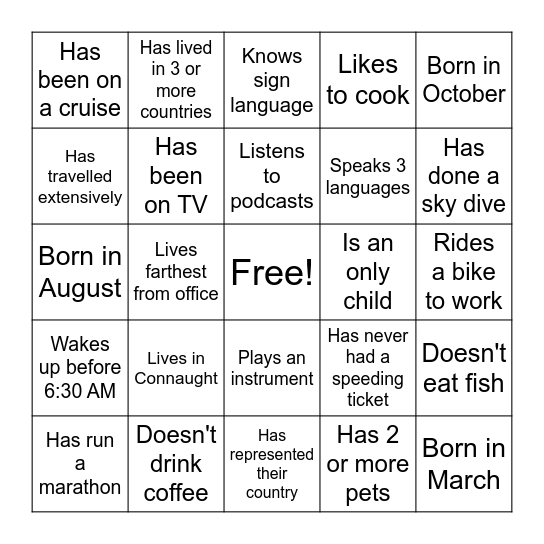 Coworker Team Building Bingo Card