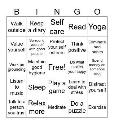 Emotional Wellness Bingo Card