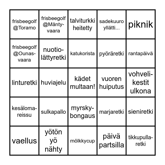 Kesä 2026 Bingo Card