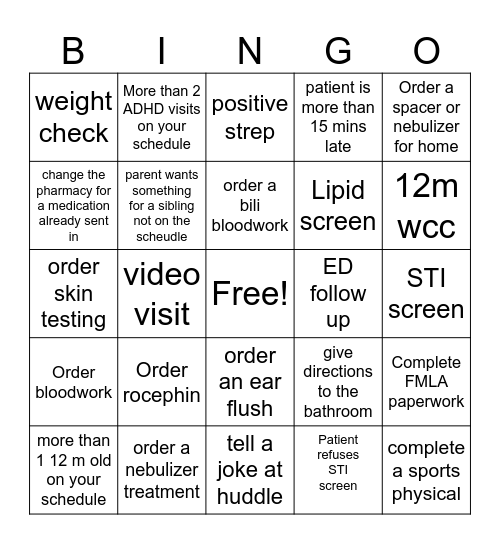 Doctors Bingo Card