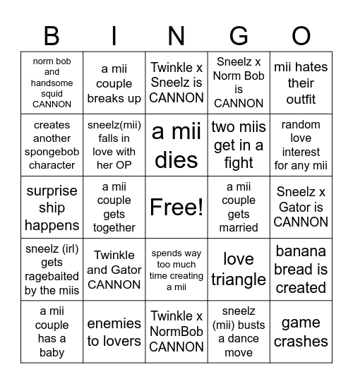 Mii Bingo Card