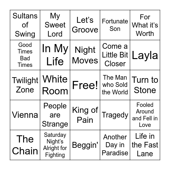 Kylie's Music Playlist Bingo Card