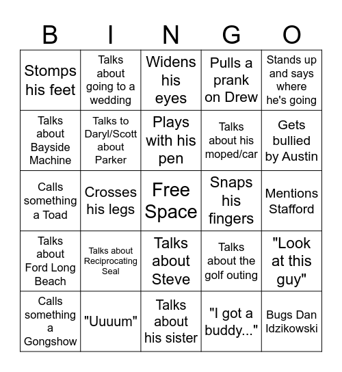 Ben Trihey Bingo Card