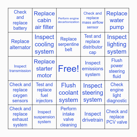 AUTO TECHNICIAN TASKS Bingo Card