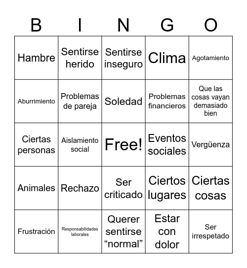 Desencadenantes Bingo Card