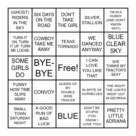 90s COUNTRY Bingo Card