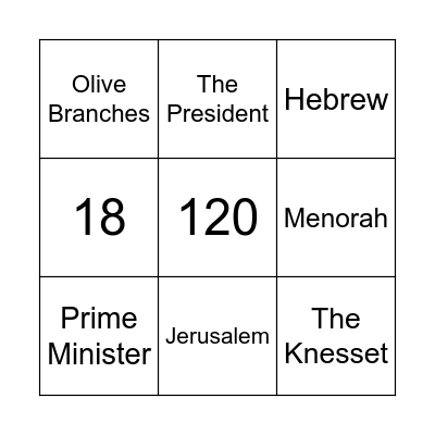 Knesset Israel Bingo Card