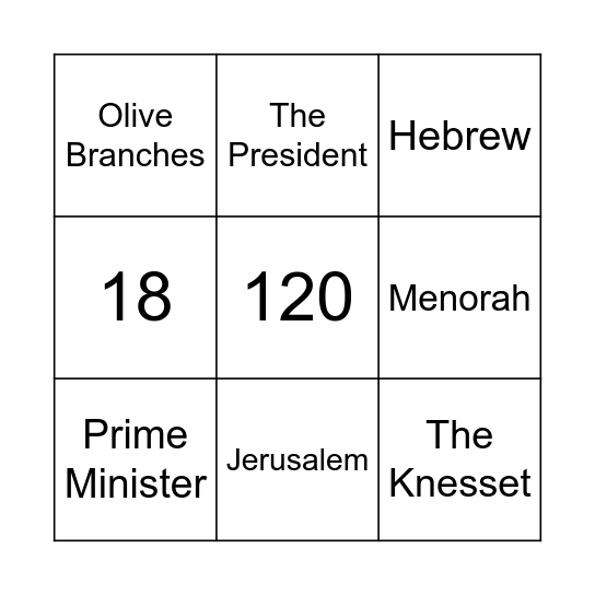 Knesset Israel Bingo Card