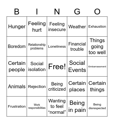 Triggers Bingo Card