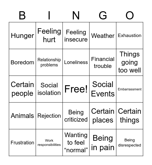 Triggers Bingo Card