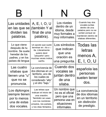 Repaso Bingo Card