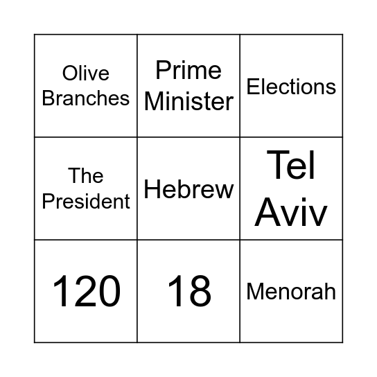 Knesset Israel Bingo Card