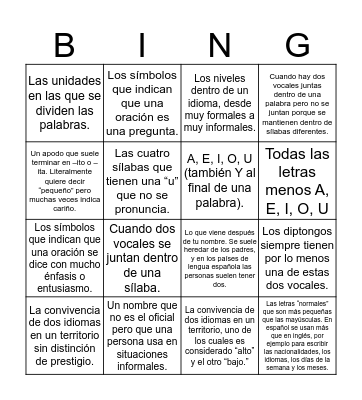 Repaso Bingo Card