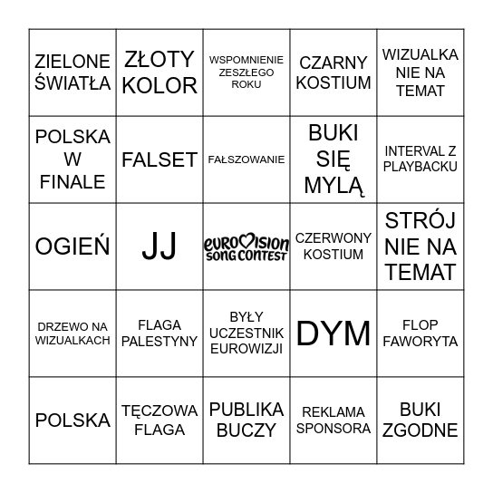 EUROVISION BINGO Card
