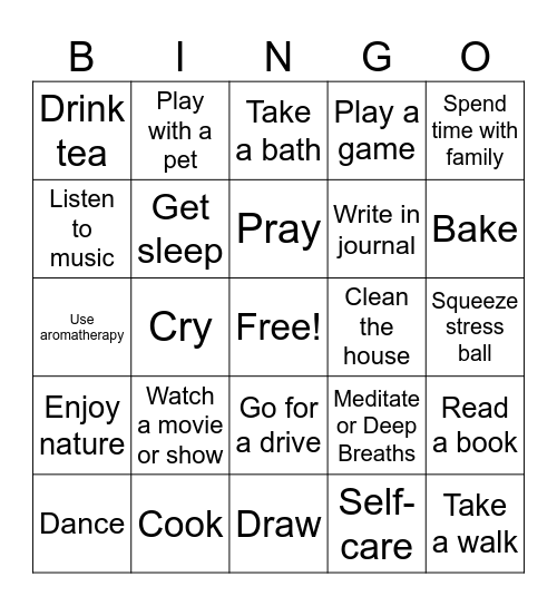 Coping Skills Bingo Card