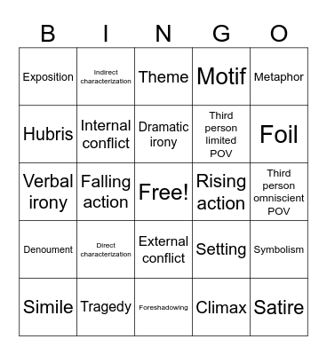 Lit Terms #1 Bingo Card