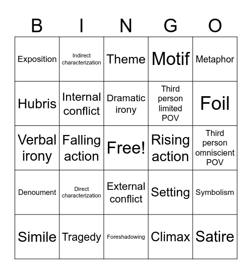 Lit Terms #1 Bingo Card