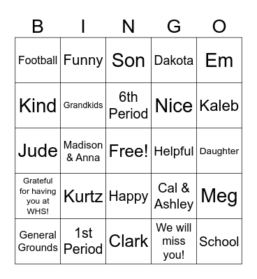 KURTZ BINGO! Bingo Card