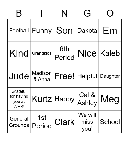KURTZ BINGO! Bingo Card