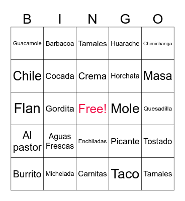 Cinco de Mayo Bingo Card