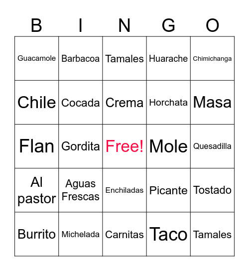 Cinco de Mayo Bingo Card
