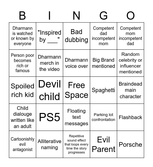 Dharmann Bingo Card