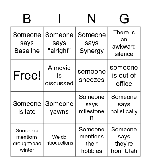 Meeting bingo Card