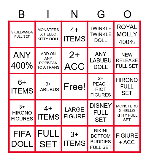 POPMART Bingo Card