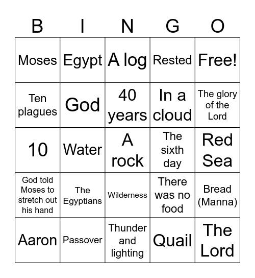 EXODUS Bingo Card