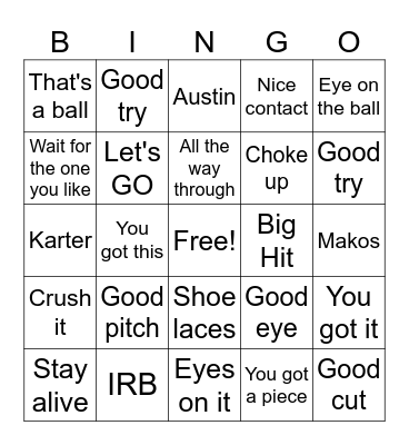 Baseball Bingo Card