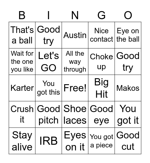 Baseball Bingo Card