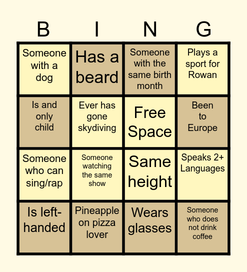 Ambassador Bingo Card