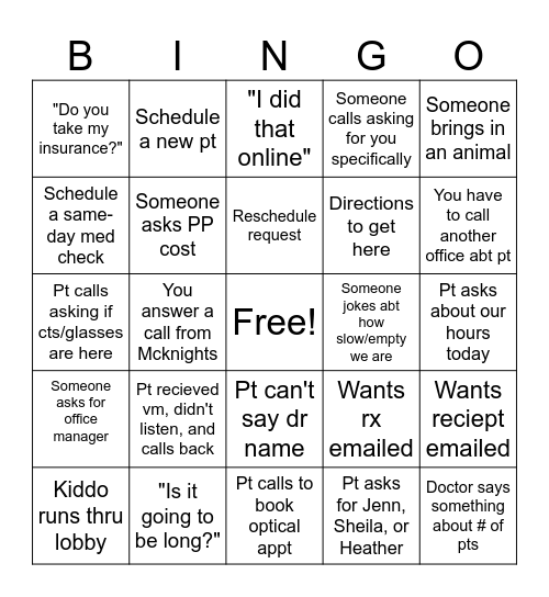Bennett Bingo Card