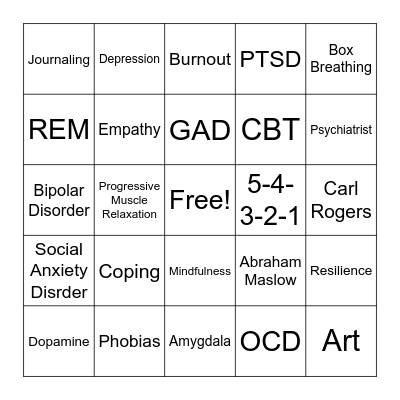 Mental Health Bingo Card