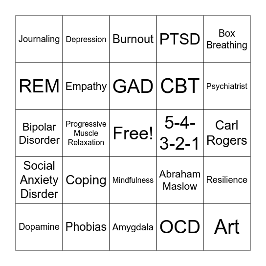 Mental Health Bingo Card