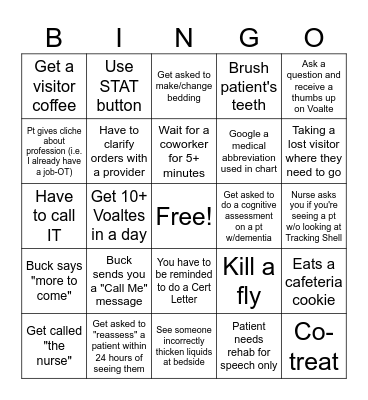 Hospital Bingo Card
