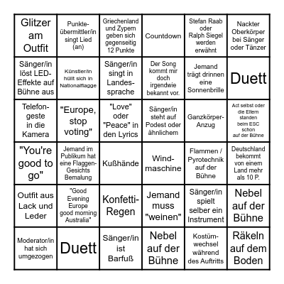 ESC 2026 Bingo Card