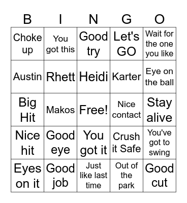Baseball Bingo Card