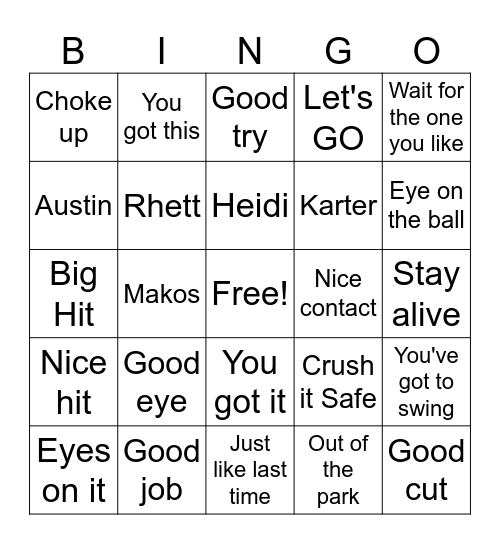 Baseball Bingo Card